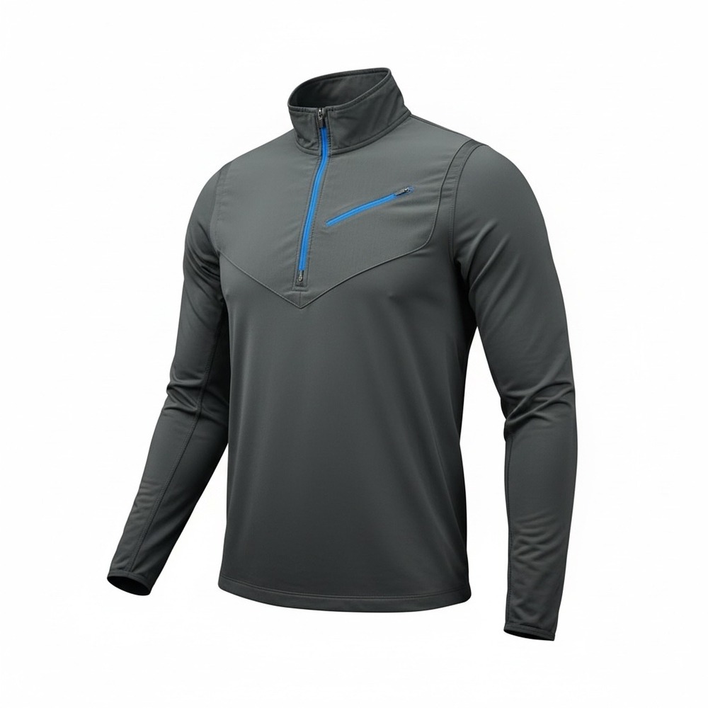 Nike Running Dri-FIT 1/4 Zip Pullover Gray‎ Blue Pocket Mens Medium Mock Neck